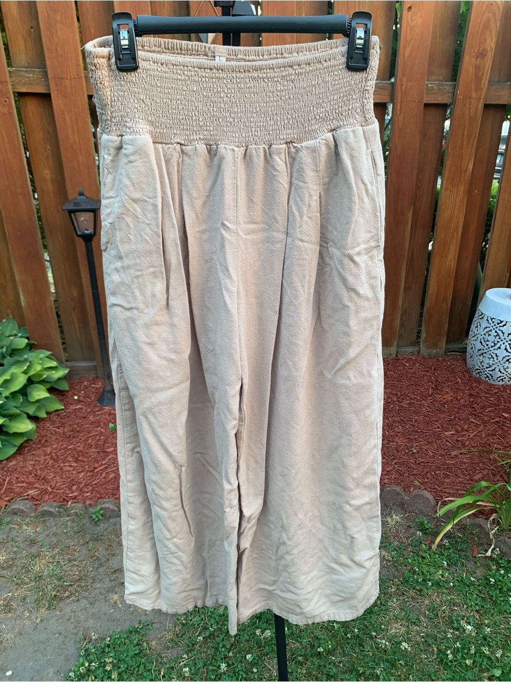 Amazon Wide-Leg Smocked Waist Pants - Light Taupe